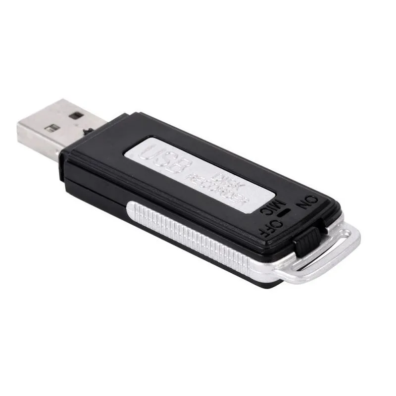 Black 8GB portable USB voice recorder with unidirectional microphone and rechargeable lithium battery