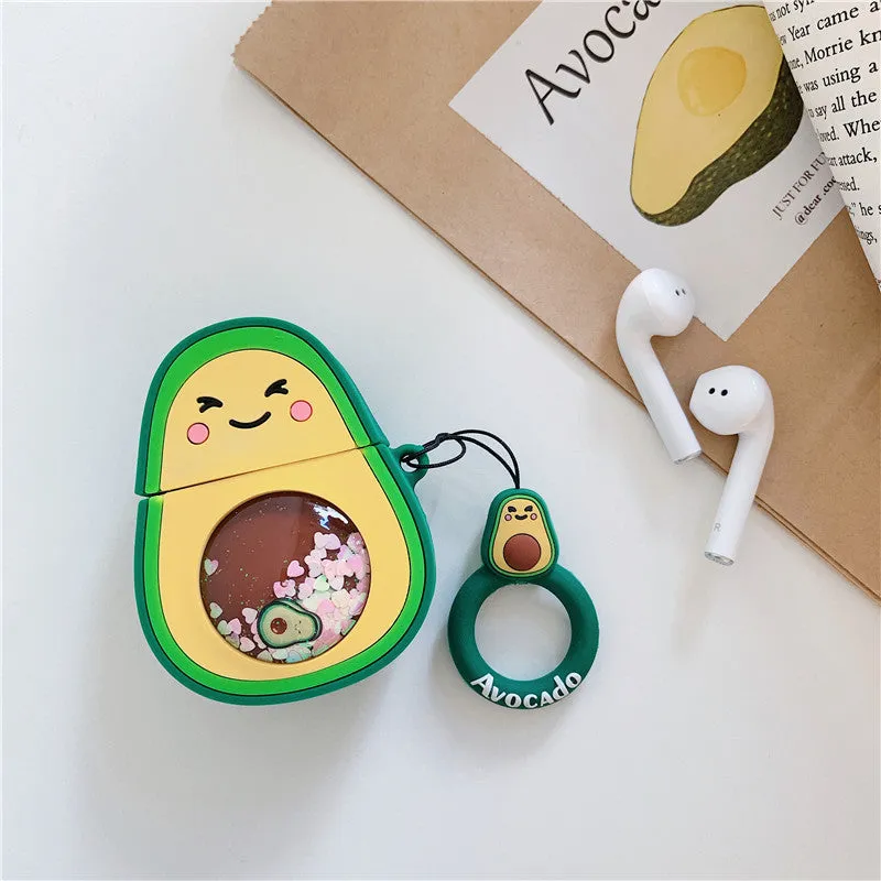 Cartoon silicone protective case for AirPods 1/2 in avocado, pineapple, and strawberry designs