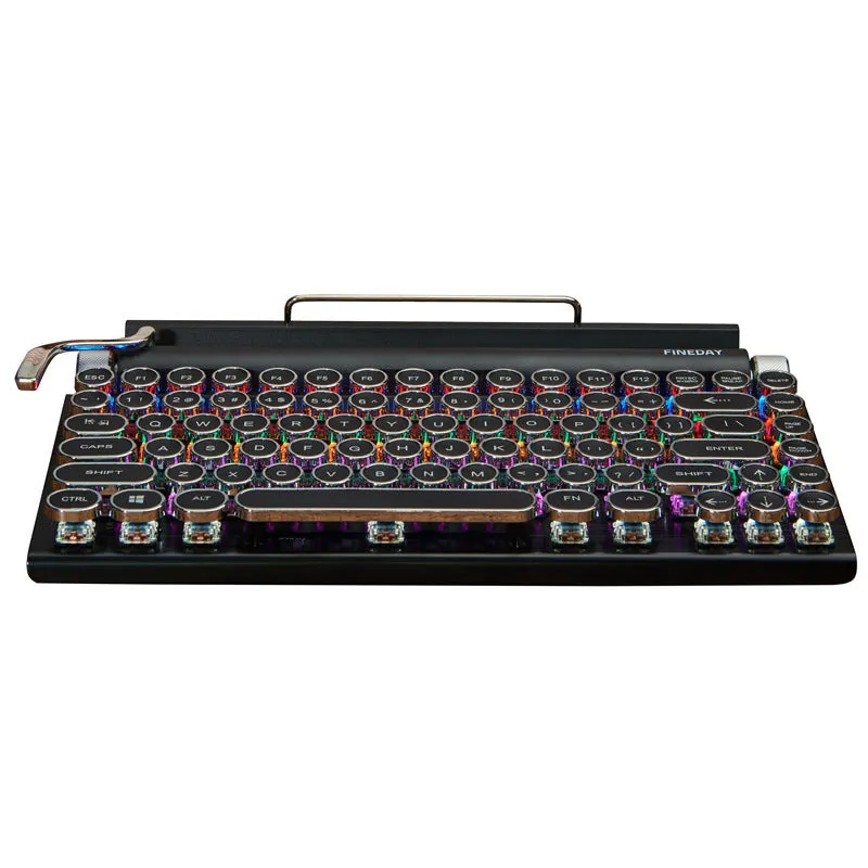 Black retro typewriter mechanical keyboard with RGB backlight and Bluetooth connectivity