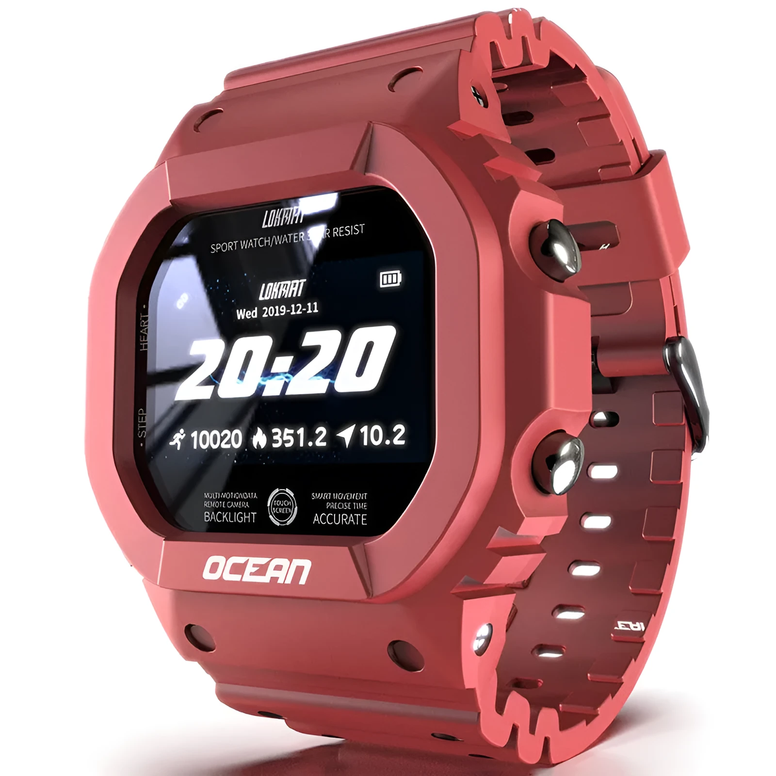 Waterproof smart watch with heart rate monitor, dual optical chip, TPU strap, and 240x240 HD screen in Army Green