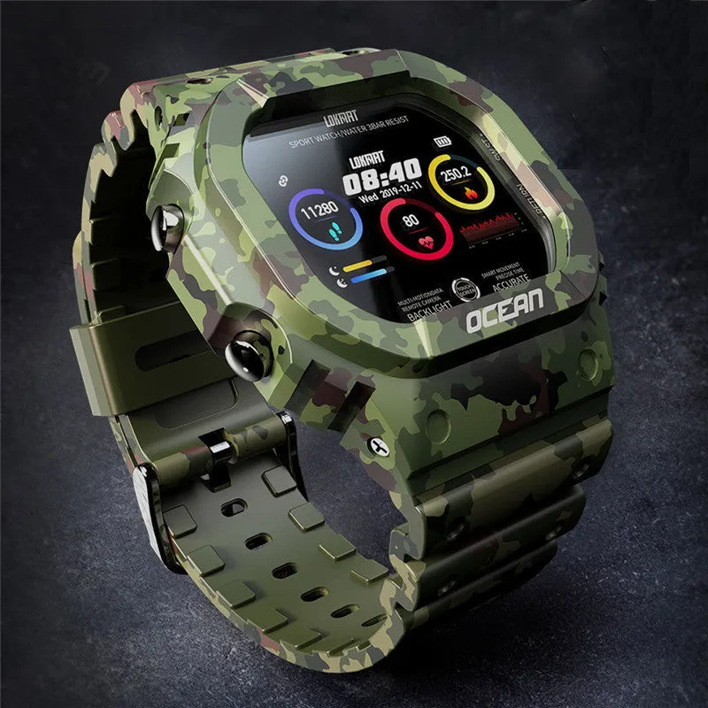 Waterproof smart watch with heart rate monitor, dual optical chip, TPU strap, and 240x240 HD screen in Army Green