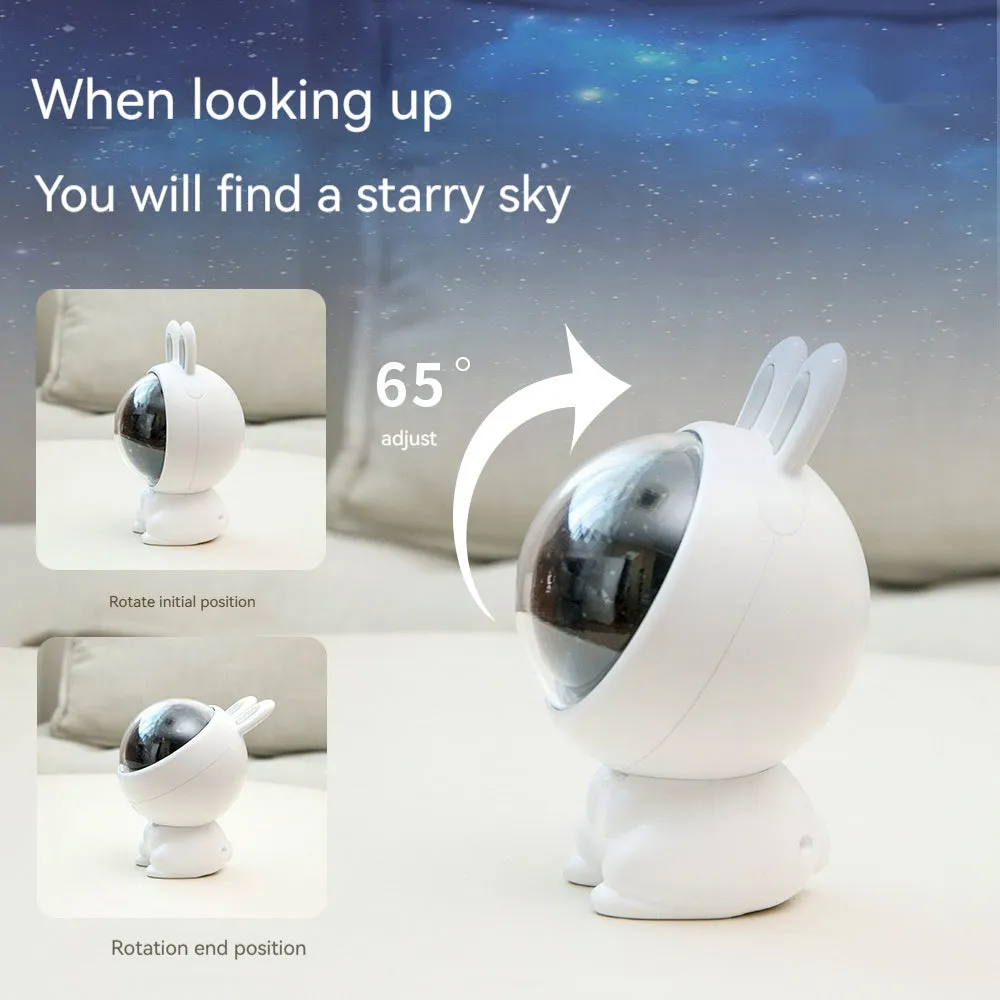 Creative rabbit star light projector lamp USB charging white colour on shelf for children bedroom decor