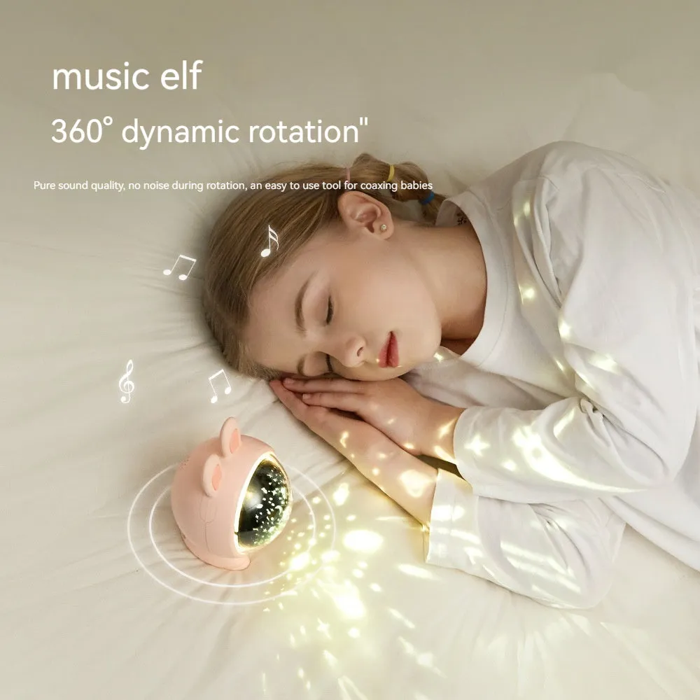 Creative rabbit star light projector lamp USB charging white colour on shelf for children bedroom decor