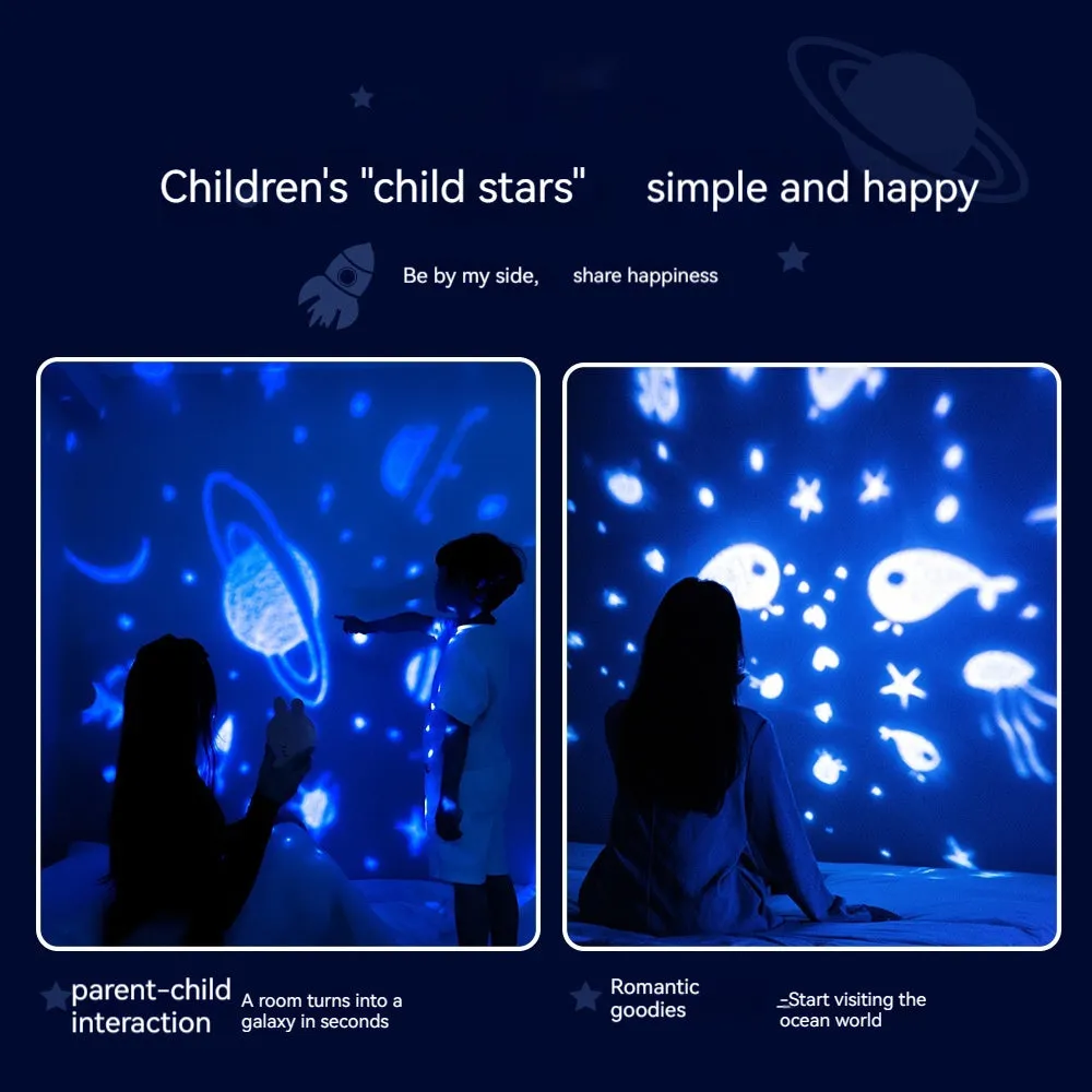 Creative rabbit star light projector lamp USB charging white colour on shelf for children bedroom decor