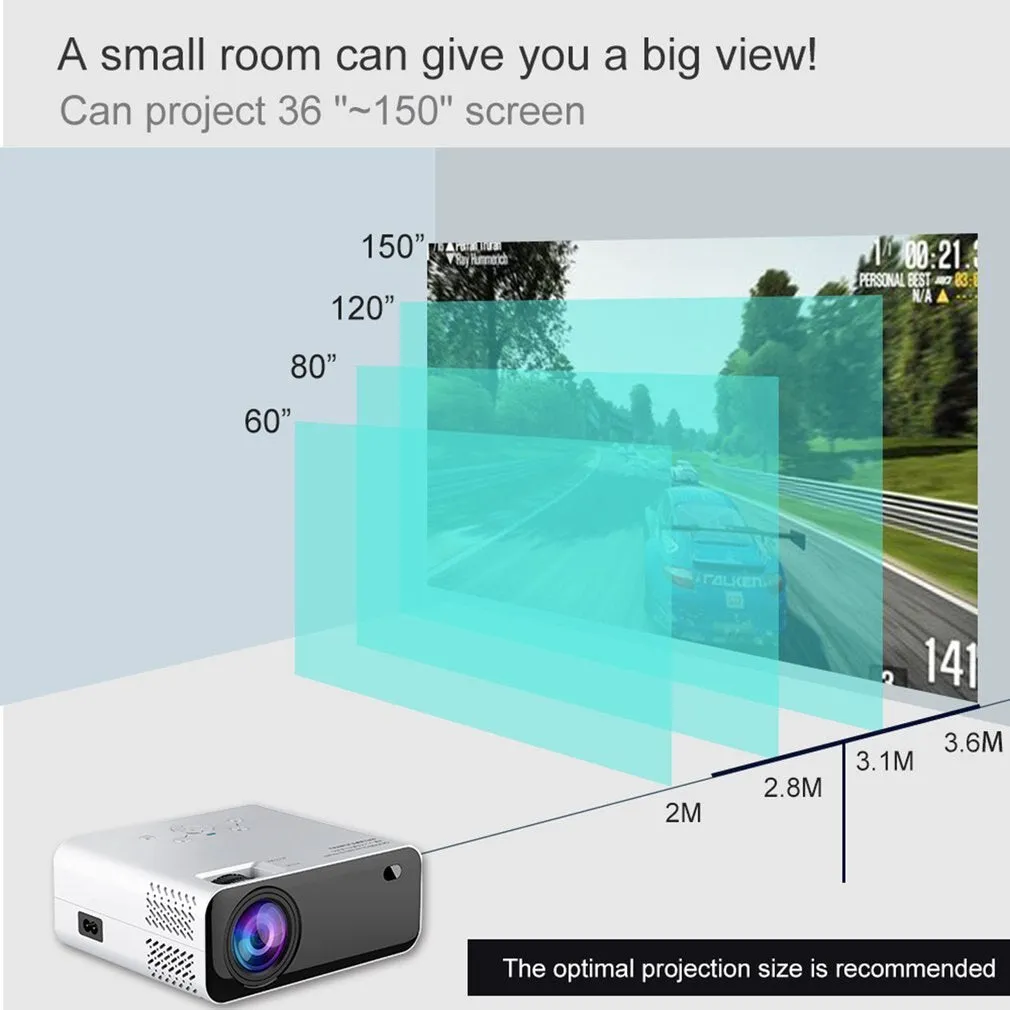 White LCD home office projector with manual focus and keystone correction on a desk