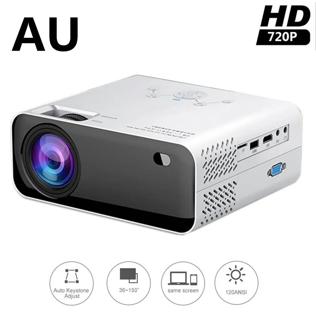 White LCD home office projector with manual focus and keystone correction on a desk