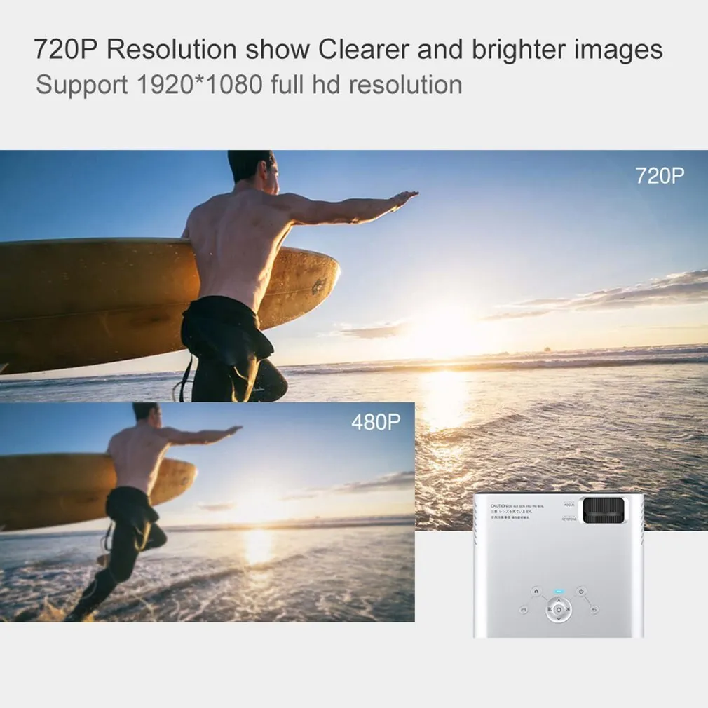 White LCD home office projector with manual focus and keystone correction on a desk