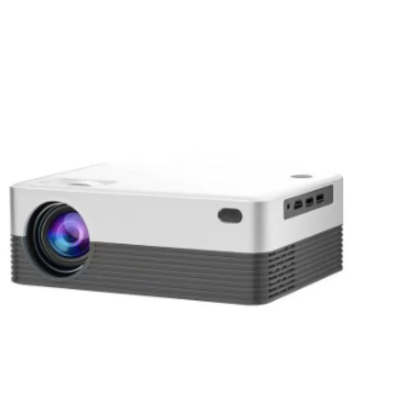 White LCD home office projector with manual focus and keystone correction on a desk