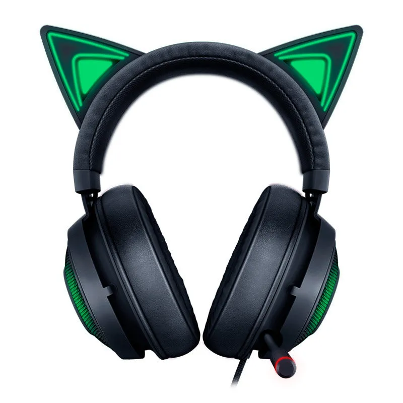 Pink glowing cat earphones USB wired headphones with illuminated cat ears on headband