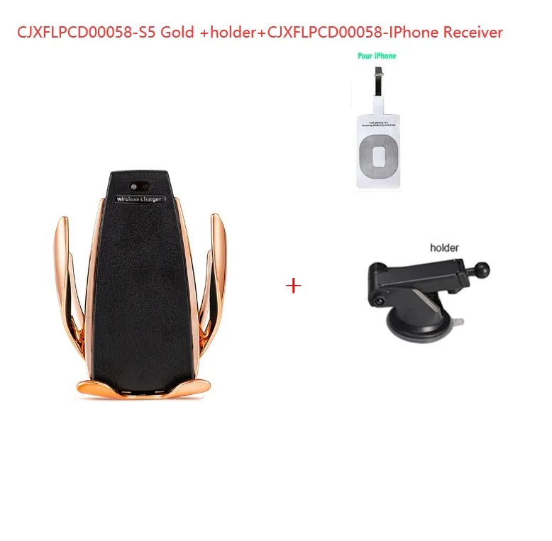 S5 car wireless charging phone bracket with vent clip and silicone pad