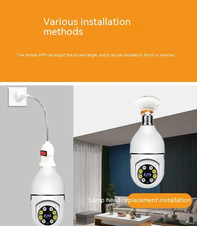 Wireless WiFi bulb security camera with plastic and metal construction measuring 5cm by 12cm