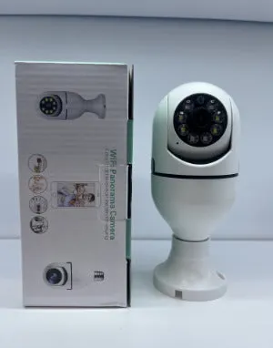 Wireless WiFi bulb security camera with plastic and metal construction measuring 5cm by 12cm
