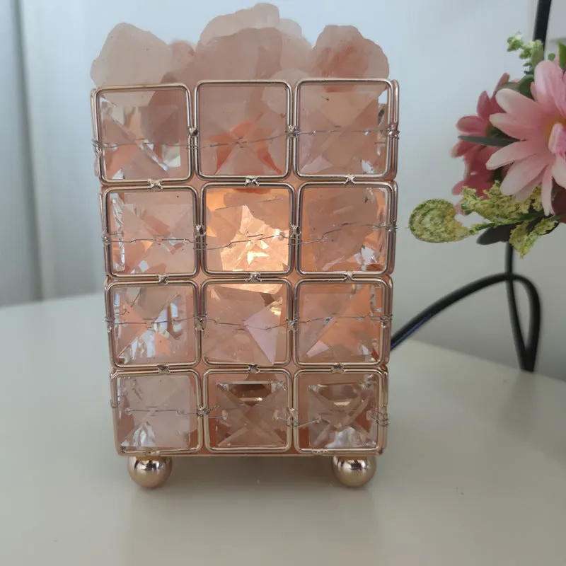 Cute mini crystal salt LED table lamp with light luxury style, 220V, UK plug, bedroom decor