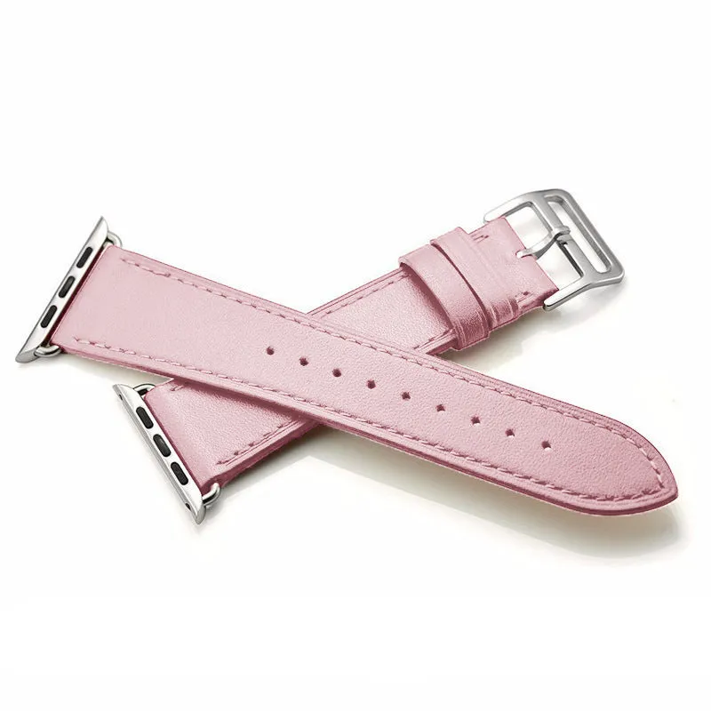 Pink cowhide leather smart watch strap for Apple Watch 1-4, 38mm or 42mm size option, lightweight about 15g