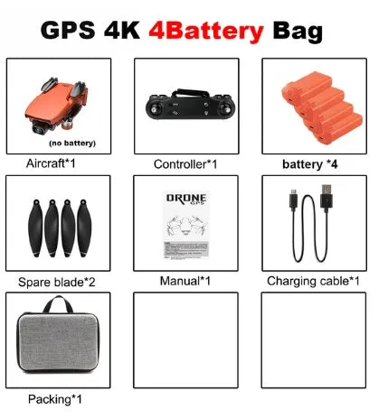 4K brushless motor remote control plane with ESC lens, ABS material, black and orange colour, folded and unfolded views
