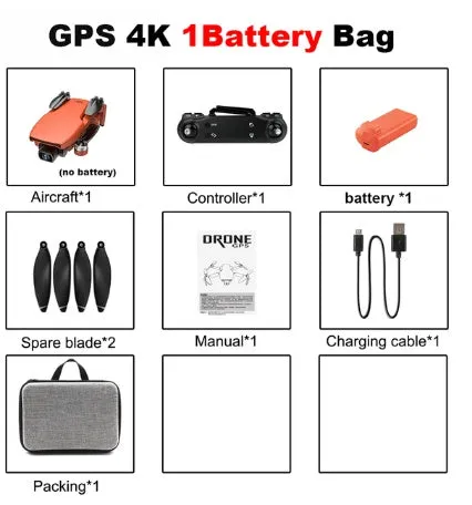 4K brushless motor remote control plane with ESC lens, ABS material, black and orange colour, folded and unfolded views
