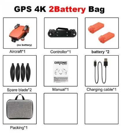 4K brushless motor remote control plane with ESC lens, ABS material, black and orange colour, folded and unfolded views