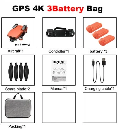 4K brushless motor remote control plane with ESC lens, ABS material, black and orange colour, folded and unfolded views