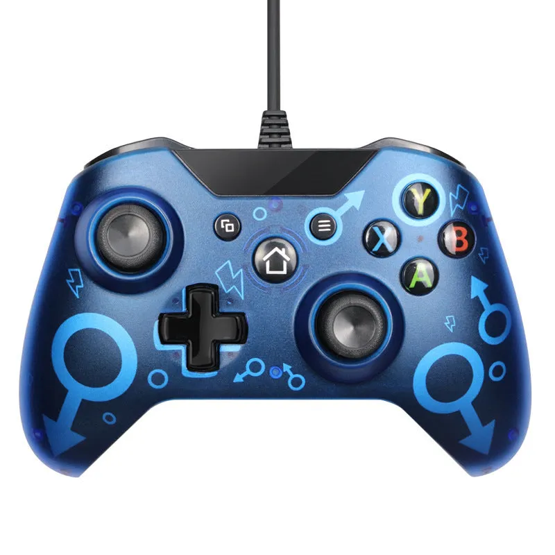 USB wired game controller for Xbox One in black with vibration feedback and ABS shell