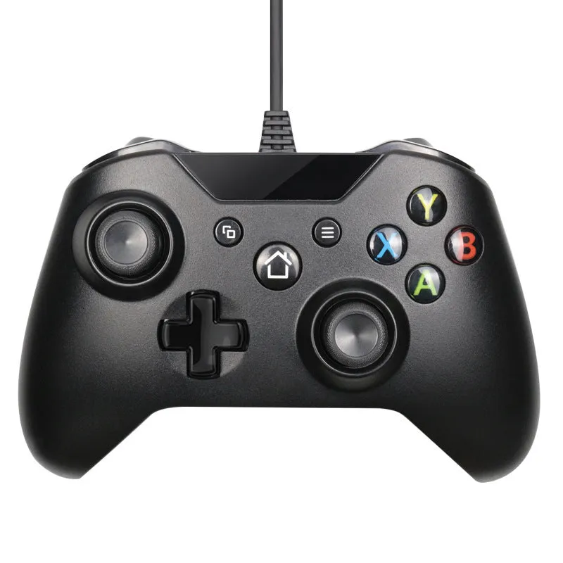 USB wired game controller for Xbox One in black with vibration feedback and ABS shell