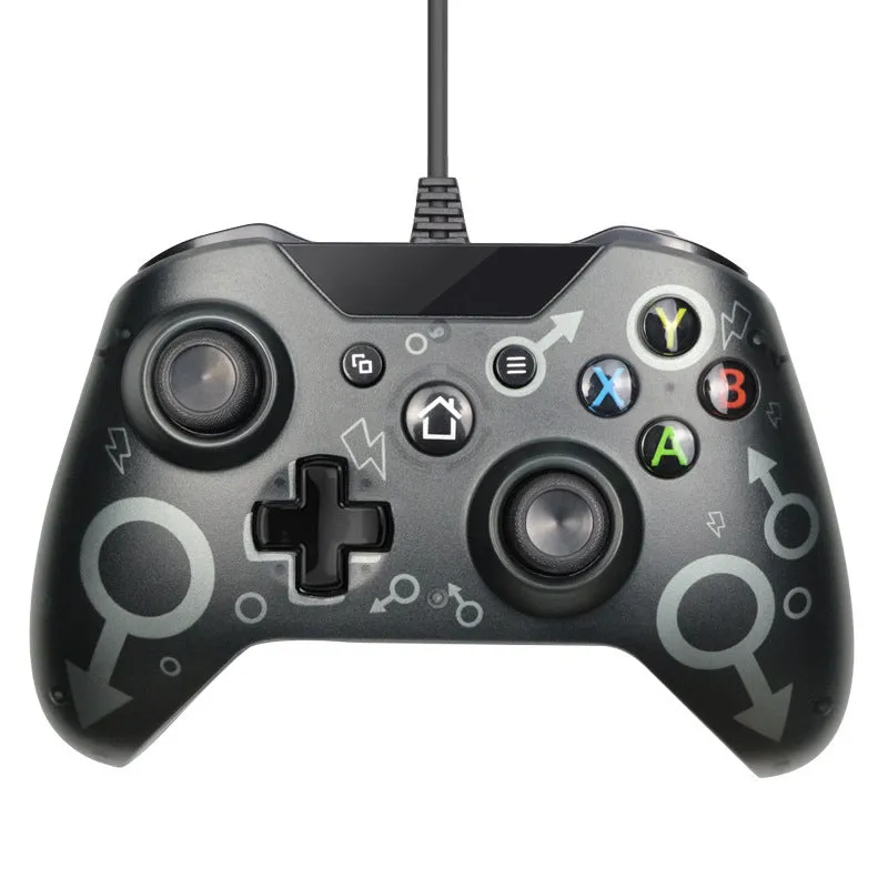 USB wired game controller for Xbox One in black with vibration feedback and ABS shell