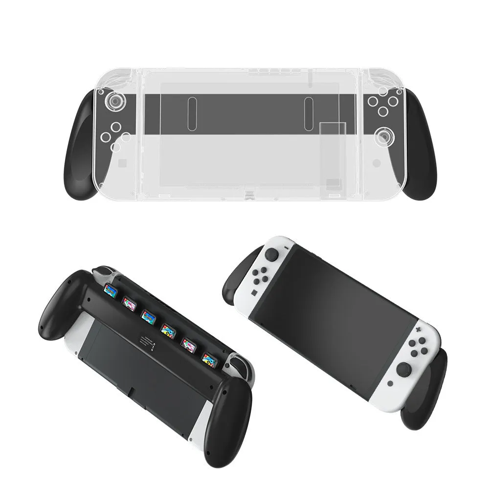 White Switch OLED game grip with card slot and ABS body on desk