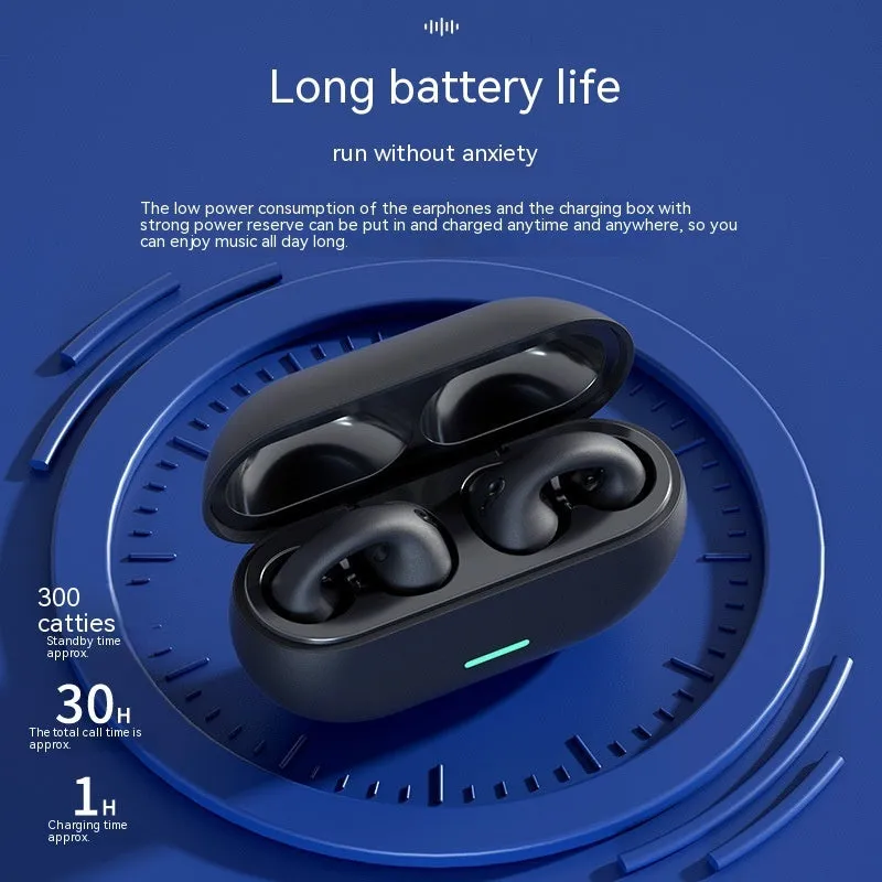 Wireless Ear Clip Bluetooth Headset TWS Not In-Ear Sports Wireless Bone Conduction 5.3 Bluetooth Headset PC ABS Black White Waterproof Breathing Light Call Function Voice Control Support Music