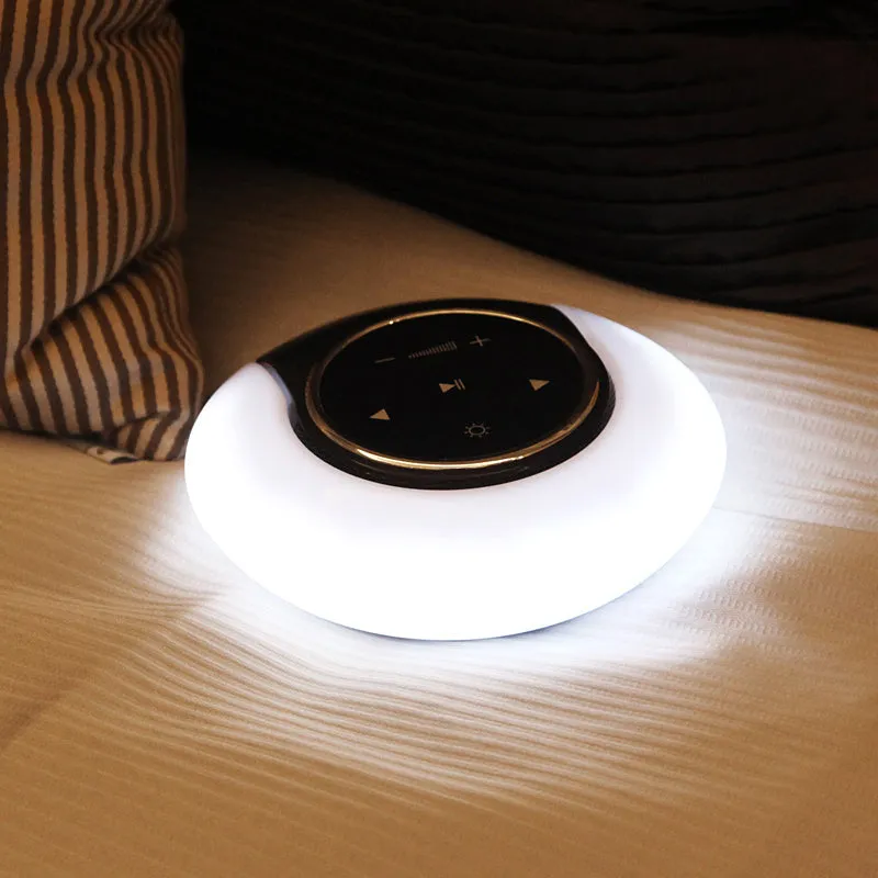 Folding Bluetooth speaker desk lamp with LED lighting in blue, white, or yellow light options