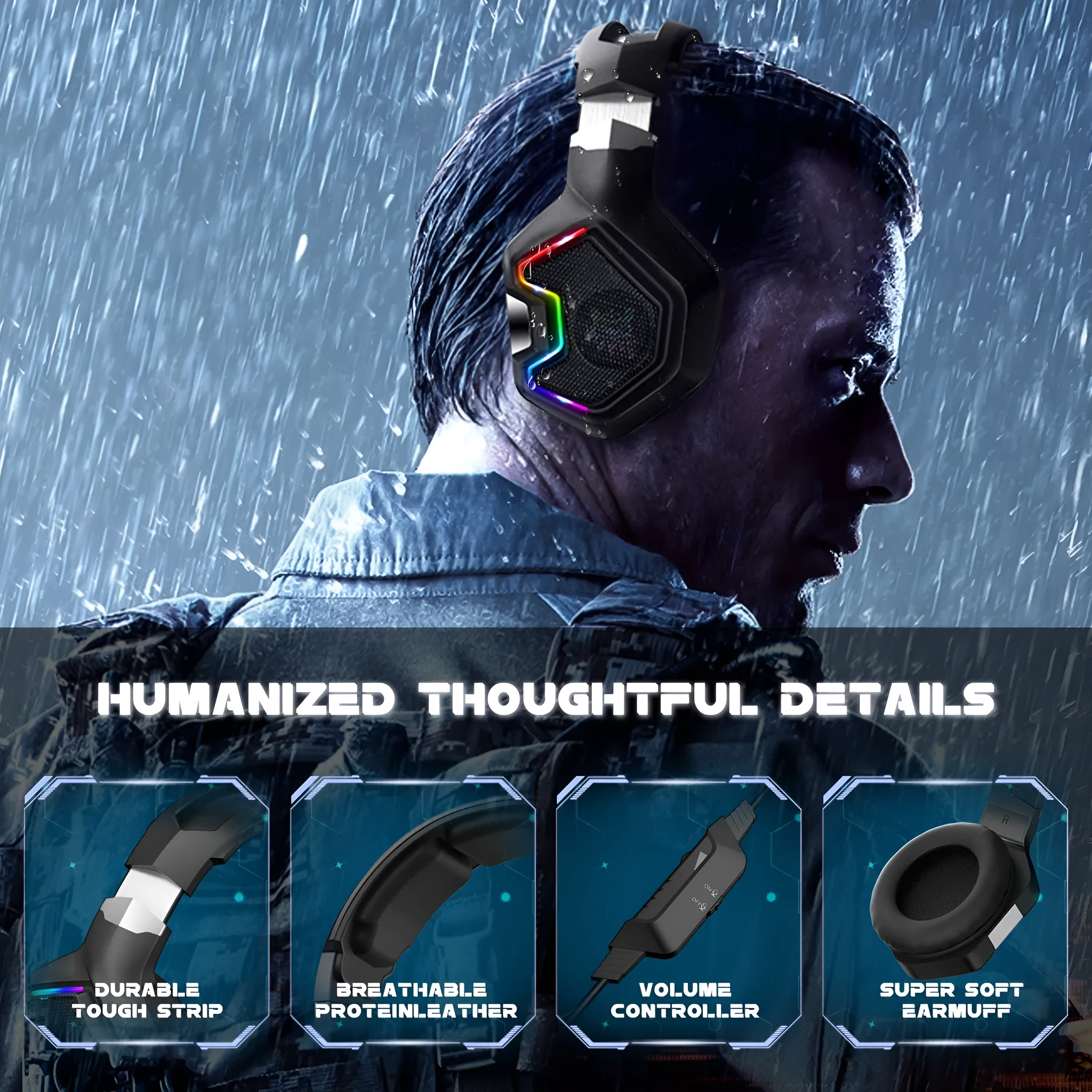 ONIKUMA K10 PRO black gaming headset with LED light and microphone for PS4 PS5 Xbox One