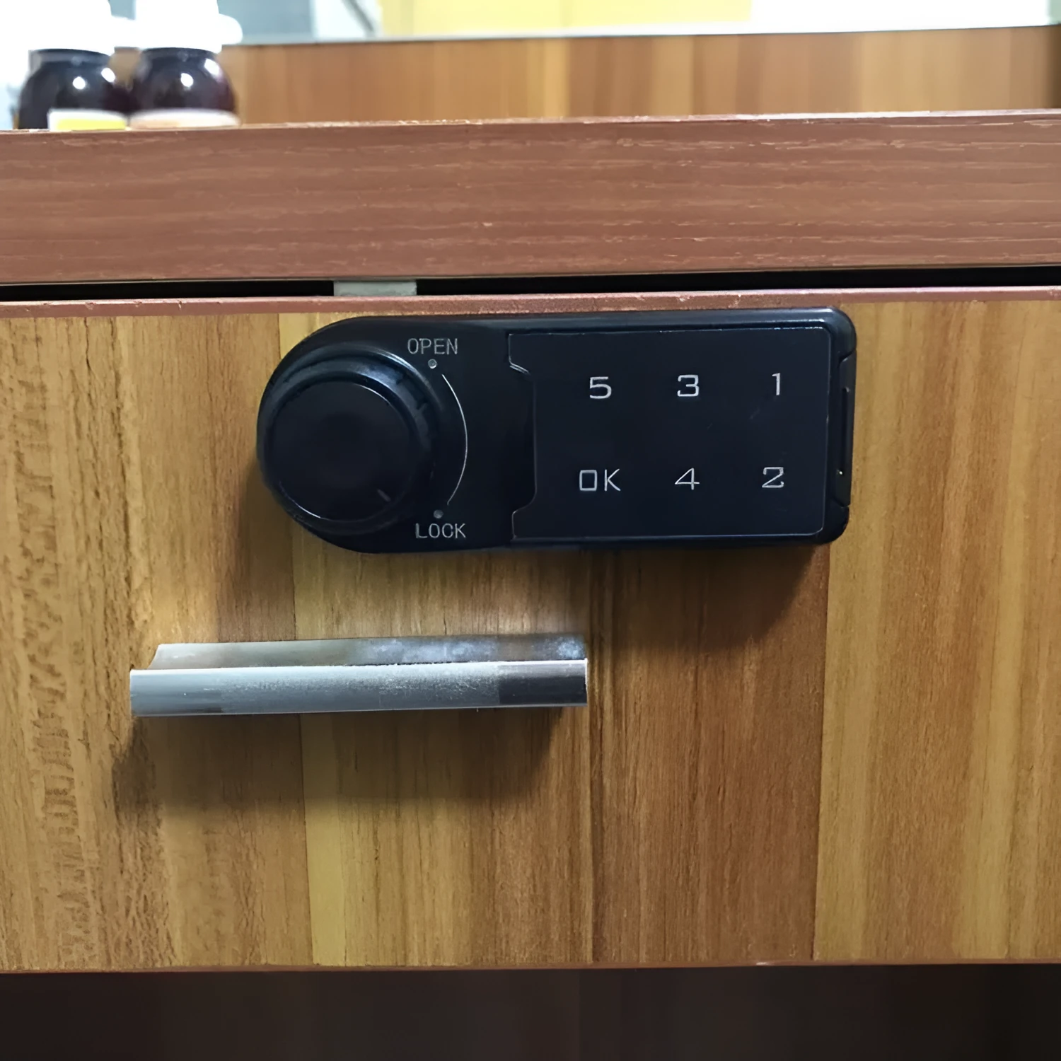 Home electronic cabinet lock in silver metal finish with screw mechanism and lock body, suitable for wooden and metal cabinets