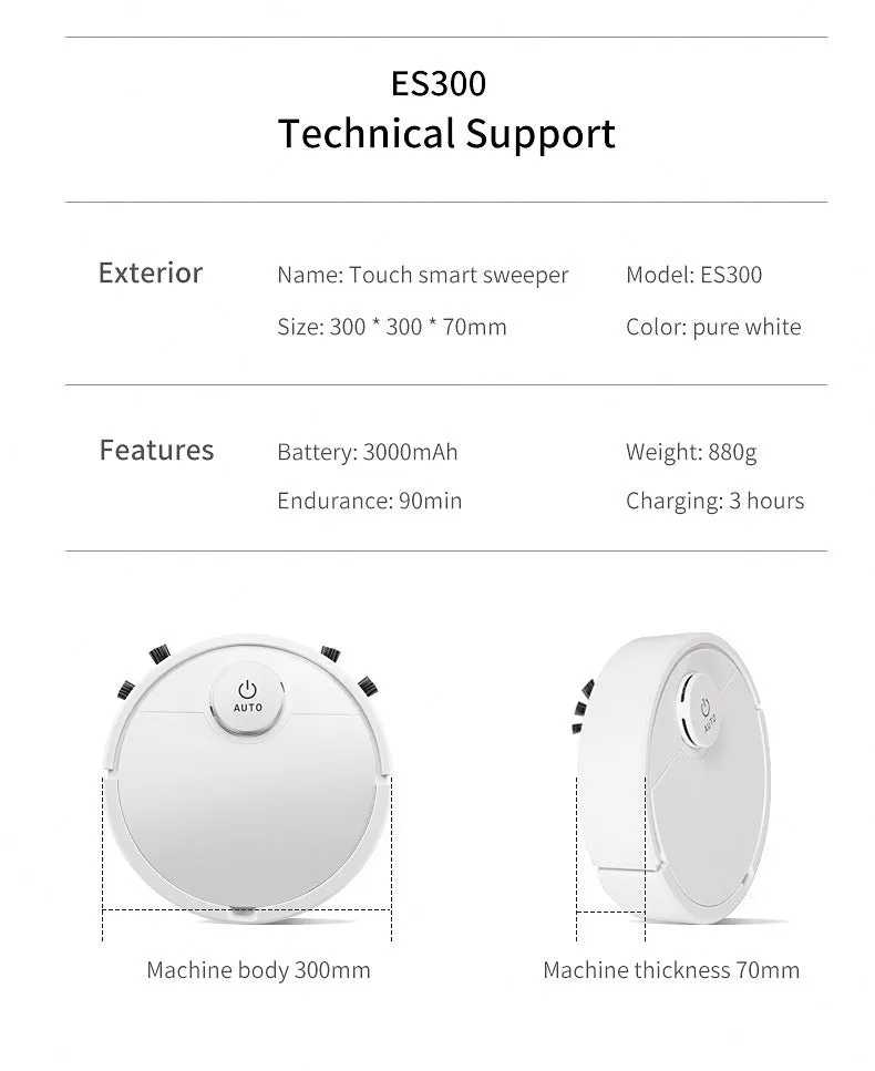 Automatic sweeping robot with square design and low profile for floor cleaning