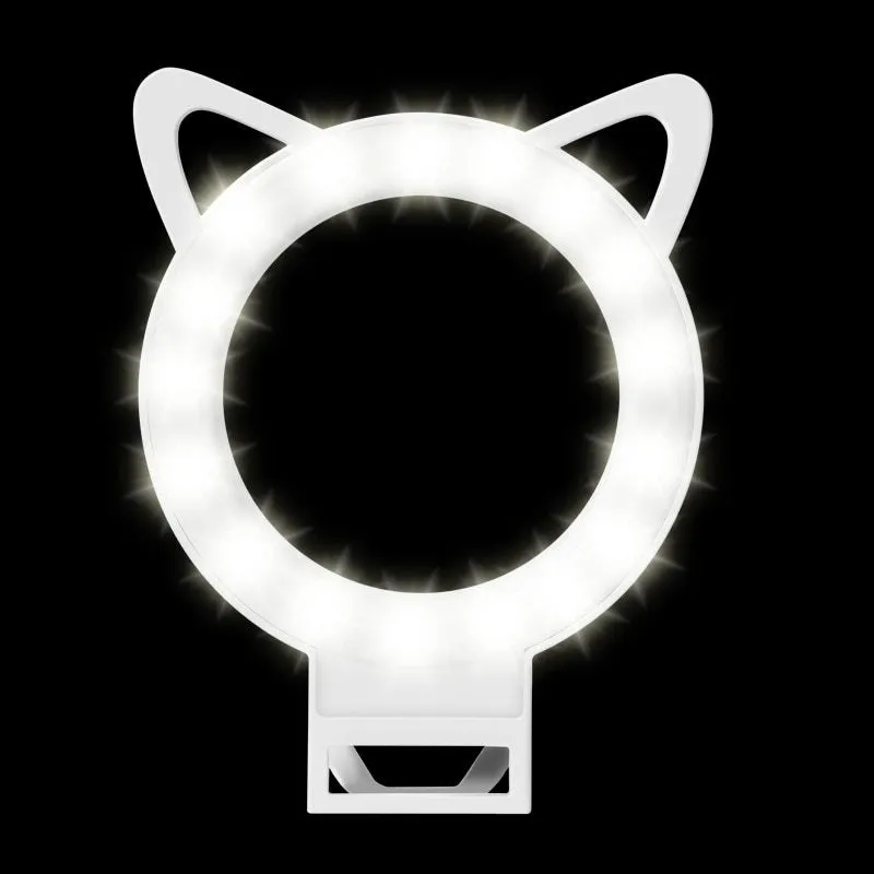 USB LED ring light selfie lamp for iPhone and Samsung smartphones, white colour, ABS construction