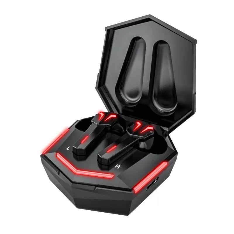TWS Bluetooth gaming earphones with low latency, stereo earbuds, battery display, and voice control