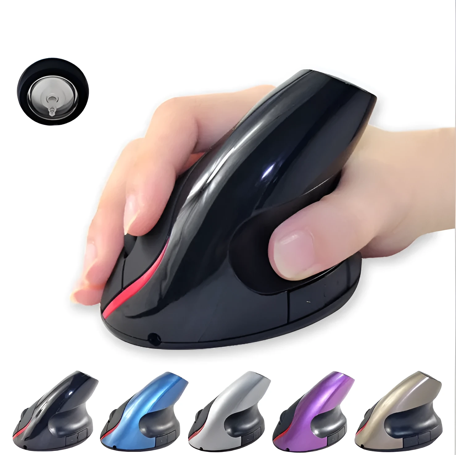 Wireless vertical ergonomic rechargeable mouse in Gray with ergonomic grip design