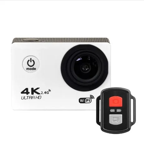 4K Sports DV Mini Waterproof Camera in ABS plastic, available in Rose Red, White, Yellow, compact 42x60x30mm design