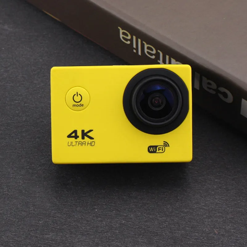 4K Sports DV Mini Waterproof Camera in ABS plastic, available in Rose Red, White, Yellow, compact 42x60x30mm design