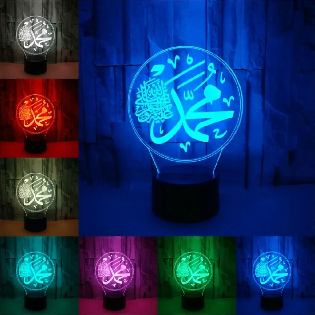 Religious 3D night light with black base and acrylic plate showing coloured illumination