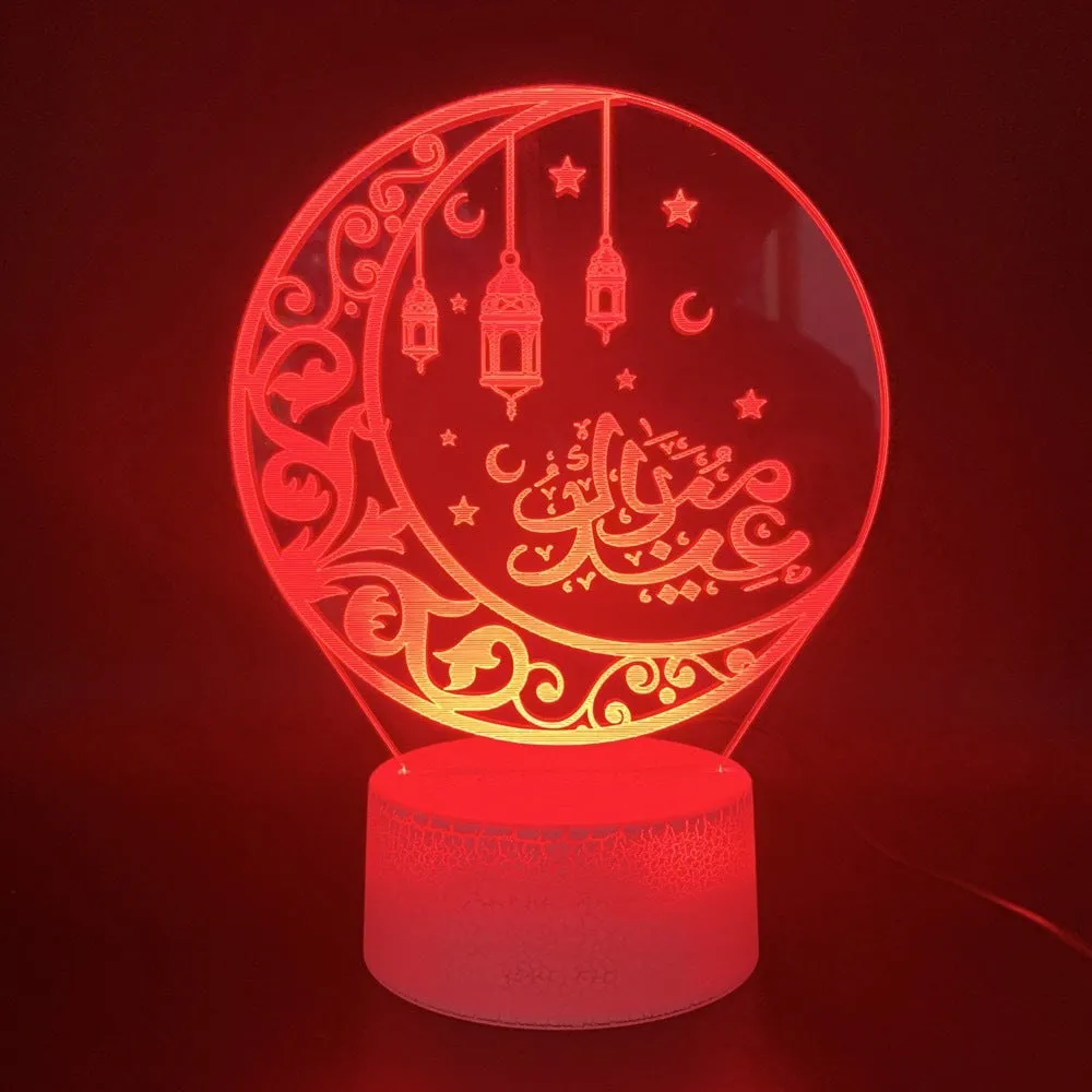 Religious 3D night light with black base and acrylic plate showing coloured illumination