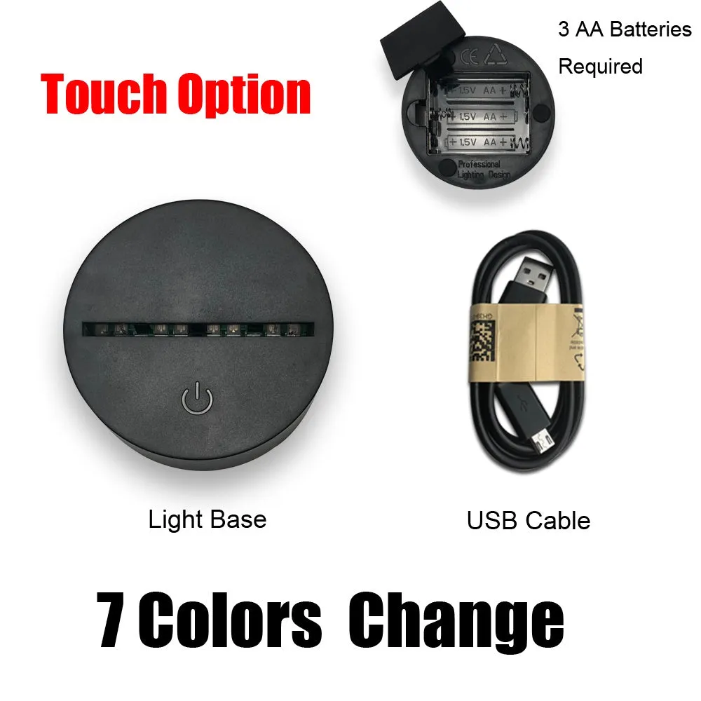 Religious 3D night light with black base and acrylic plate showing coloured illumination