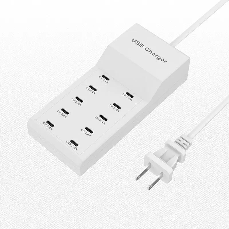 5V 2A USB multi-port charger with 5 ports, 10A output, overload protection, fireproof ABS housing, black colour