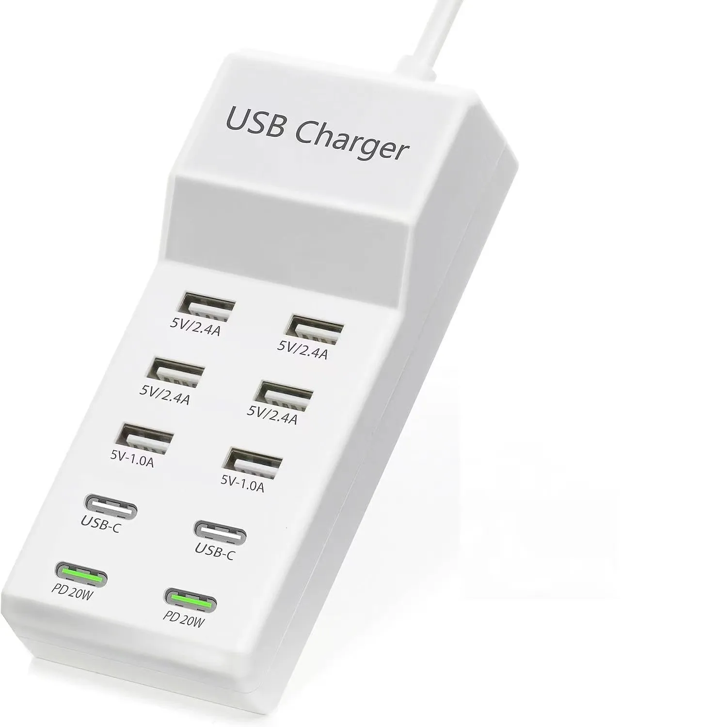 5V 2A USB multi-port charger with 5 ports, 10A output, overload protection, fireproof ABS housing, black colour