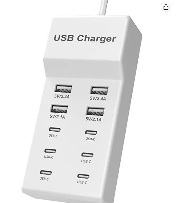 5V 2A USB multi-port charger with 5 ports, 10A output, overload protection, fireproof ABS housing, black colour