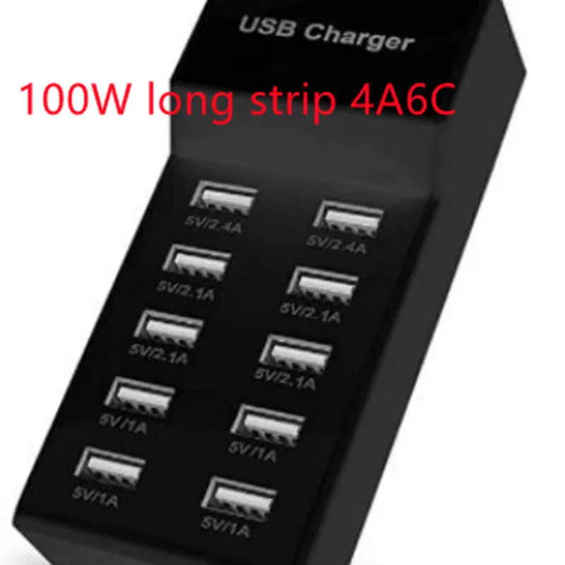 5V 2A USB multi-port charger with 5 ports, 10A output, overload protection, fireproof ABS housing, black colour