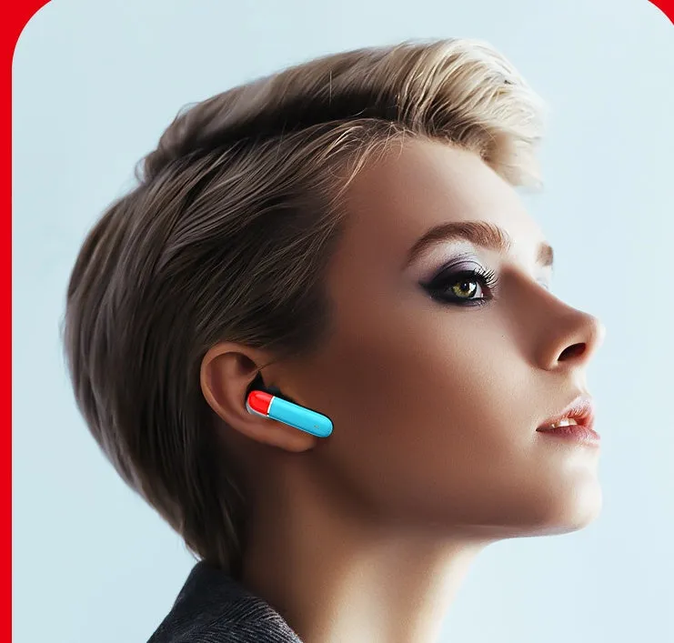 Private mode noise reduction wireless Bluetooth headset with charging case in black, multicolor, red, and white options