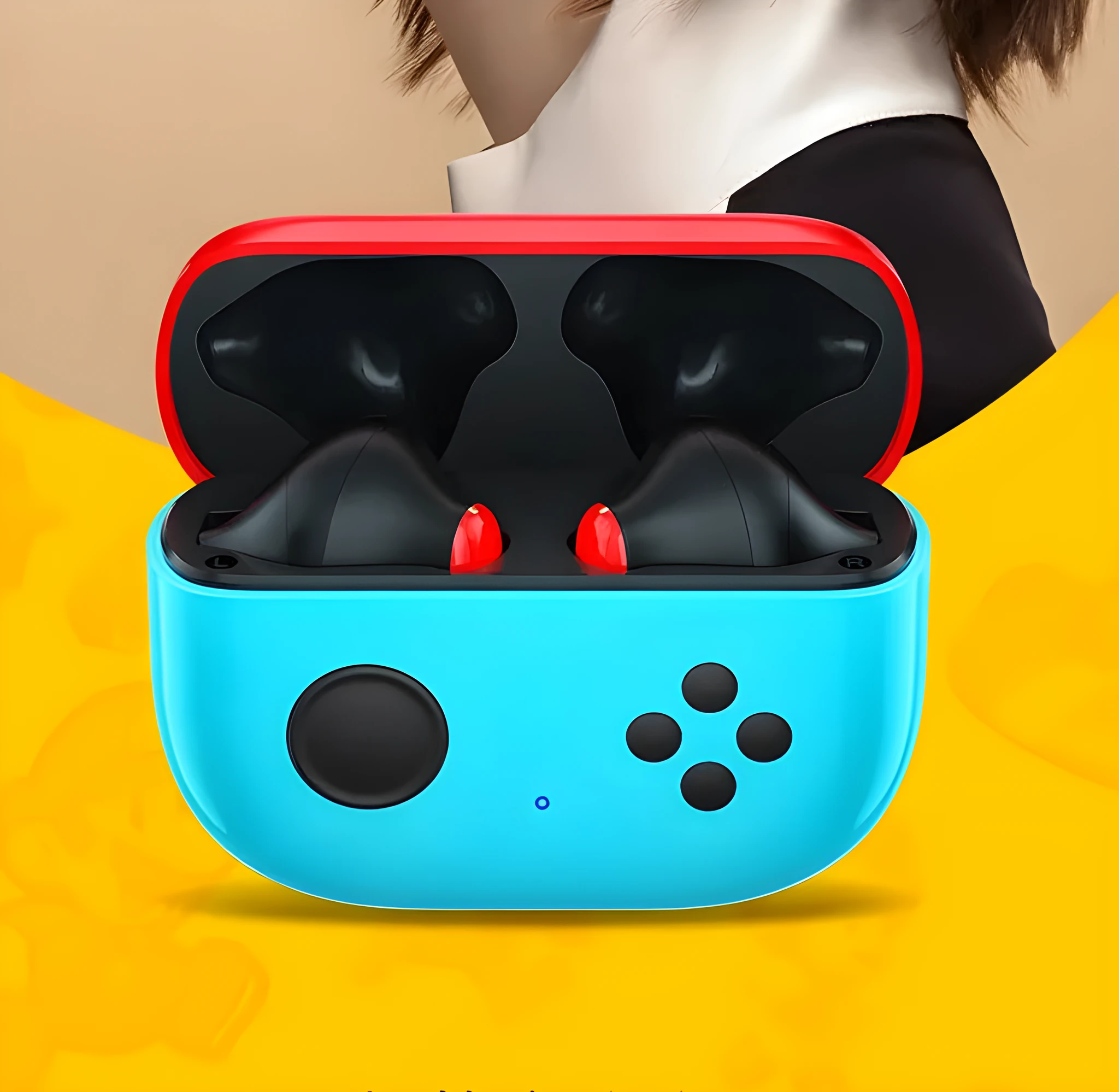 Private mode noise reduction wireless Bluetooth headset with charging case in black, multicolor, red, and white options