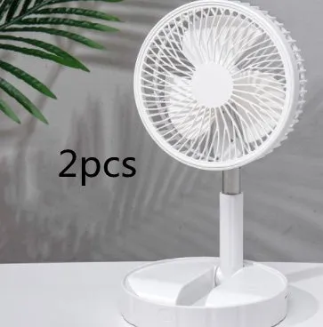 Black portable telescopic folding fan extended to full height showing oscillation function and power bank port