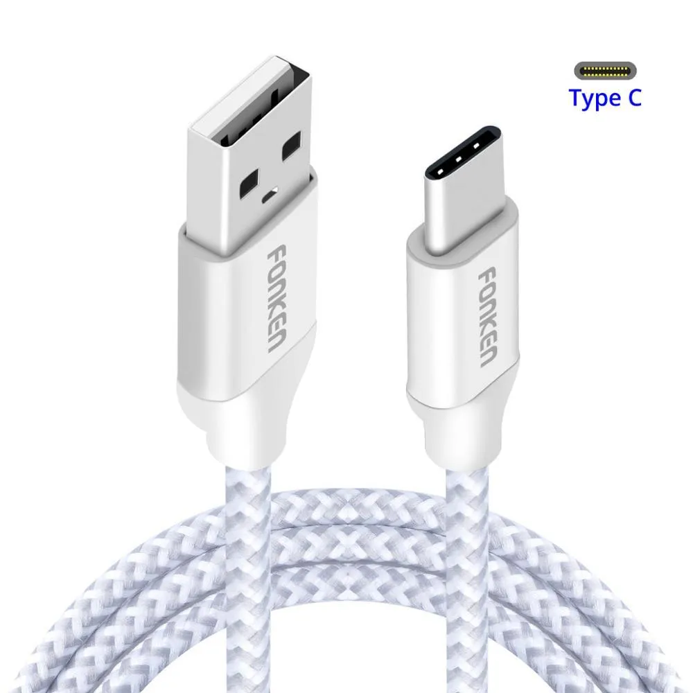 Fonken high-speed fast charging cable with woven exterior in black, 1m length, on white background