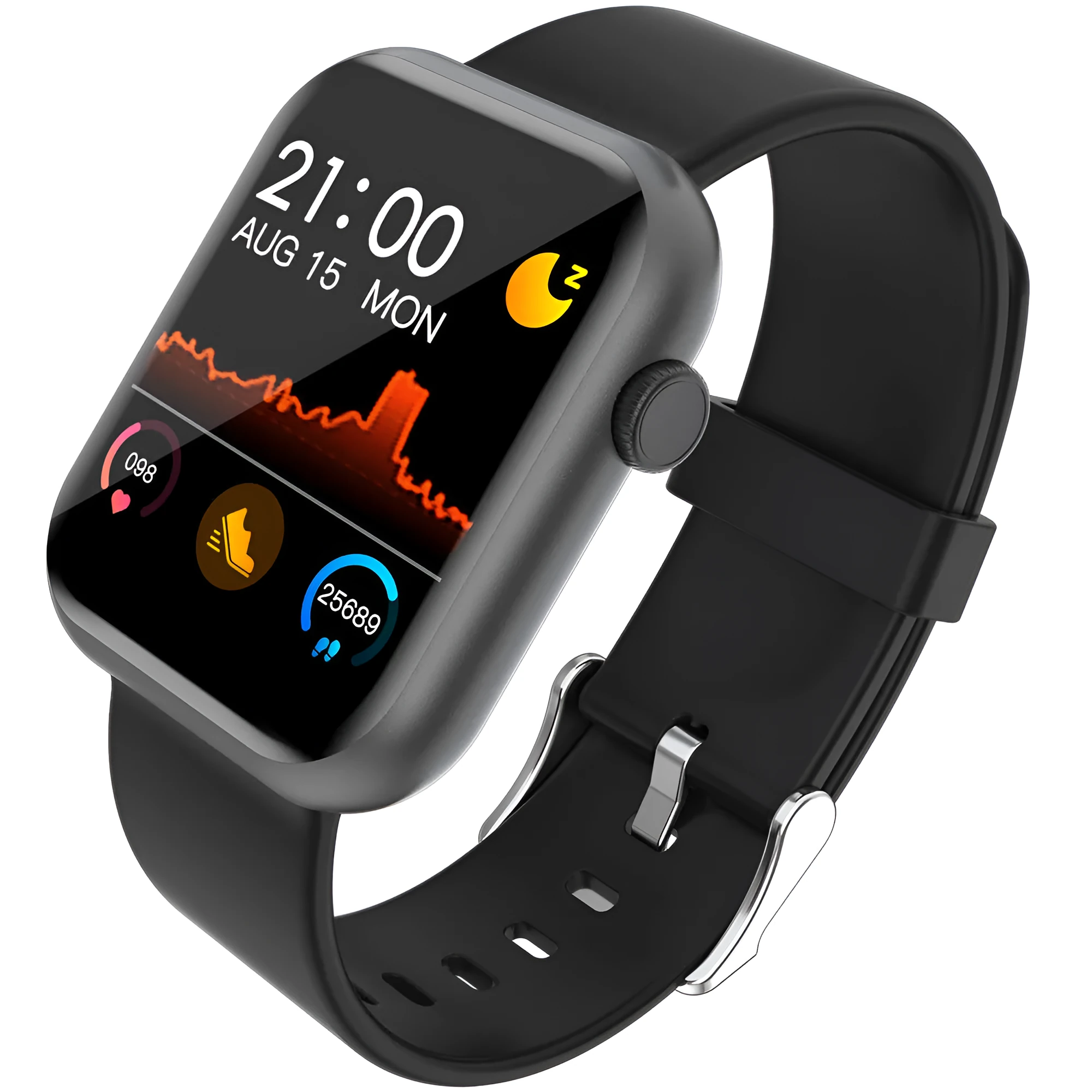 R3L full touch smart watch with 1.3 inch IPS colour screen and silicone wristband on a white background