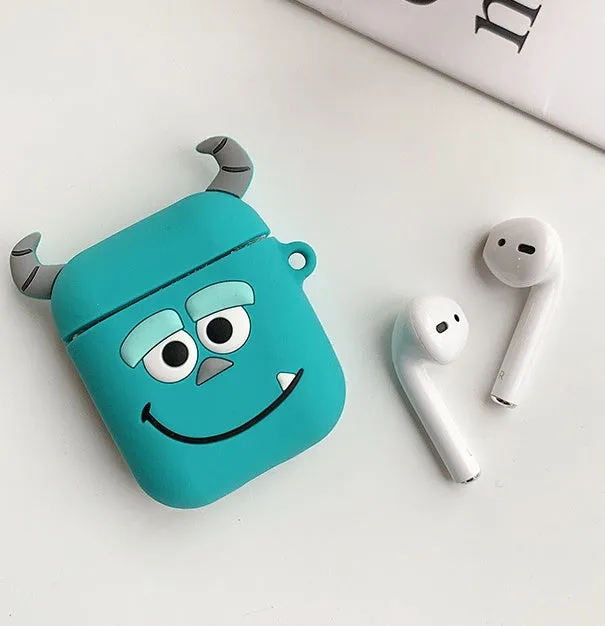 Silicone back cover case for AirPods 1 and 2 with cartoon wave point design in blue
