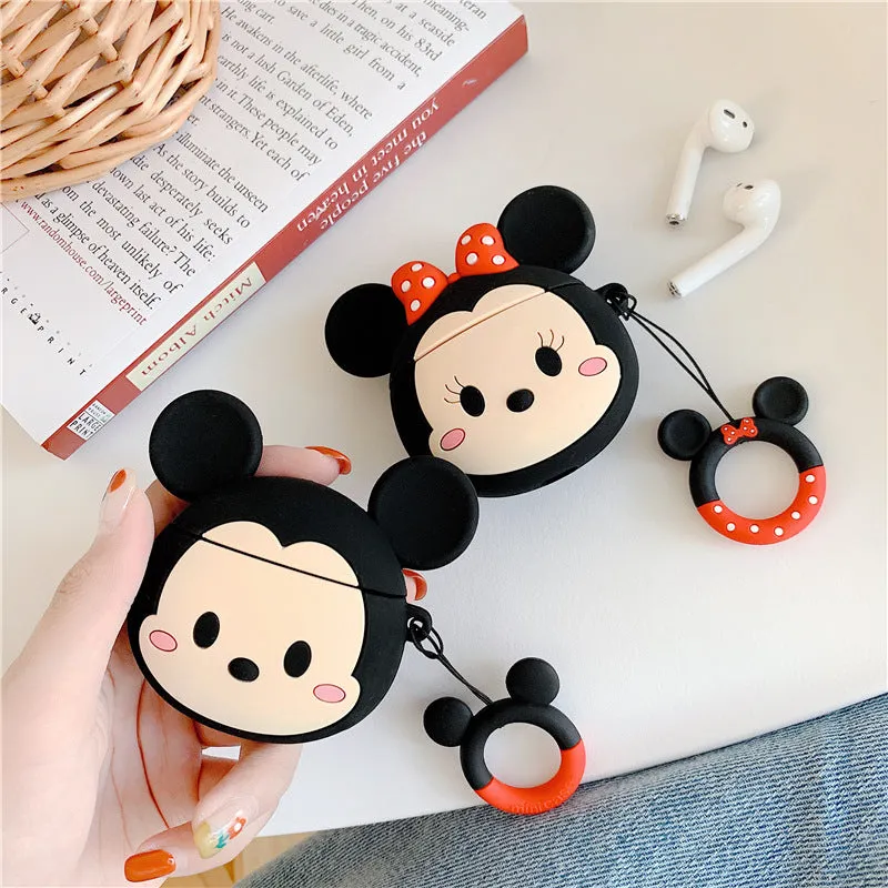 Silicone back cover case for AirPods 1 and 2 with cartoon wave point design in blue